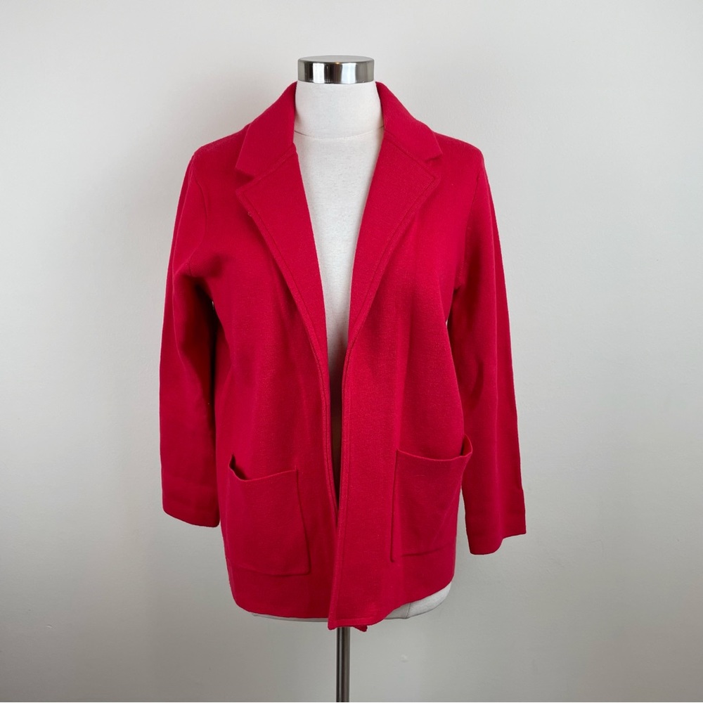 Magaschoni Solid Red Cotton Wool Blend Sweater Jacket Women Size Medium